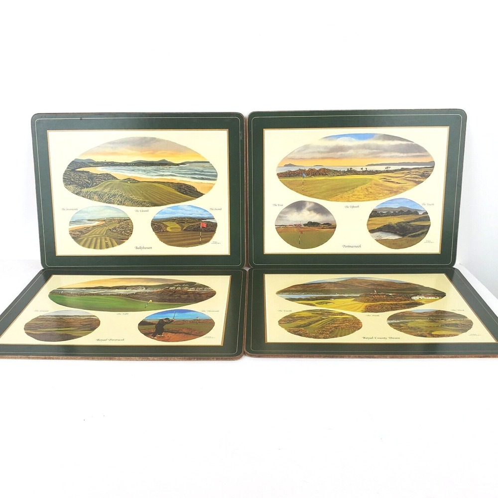 Pimpernel Cork Back Placemats Irish Golf Courses Set of 4 12x9 Inch Luncheon